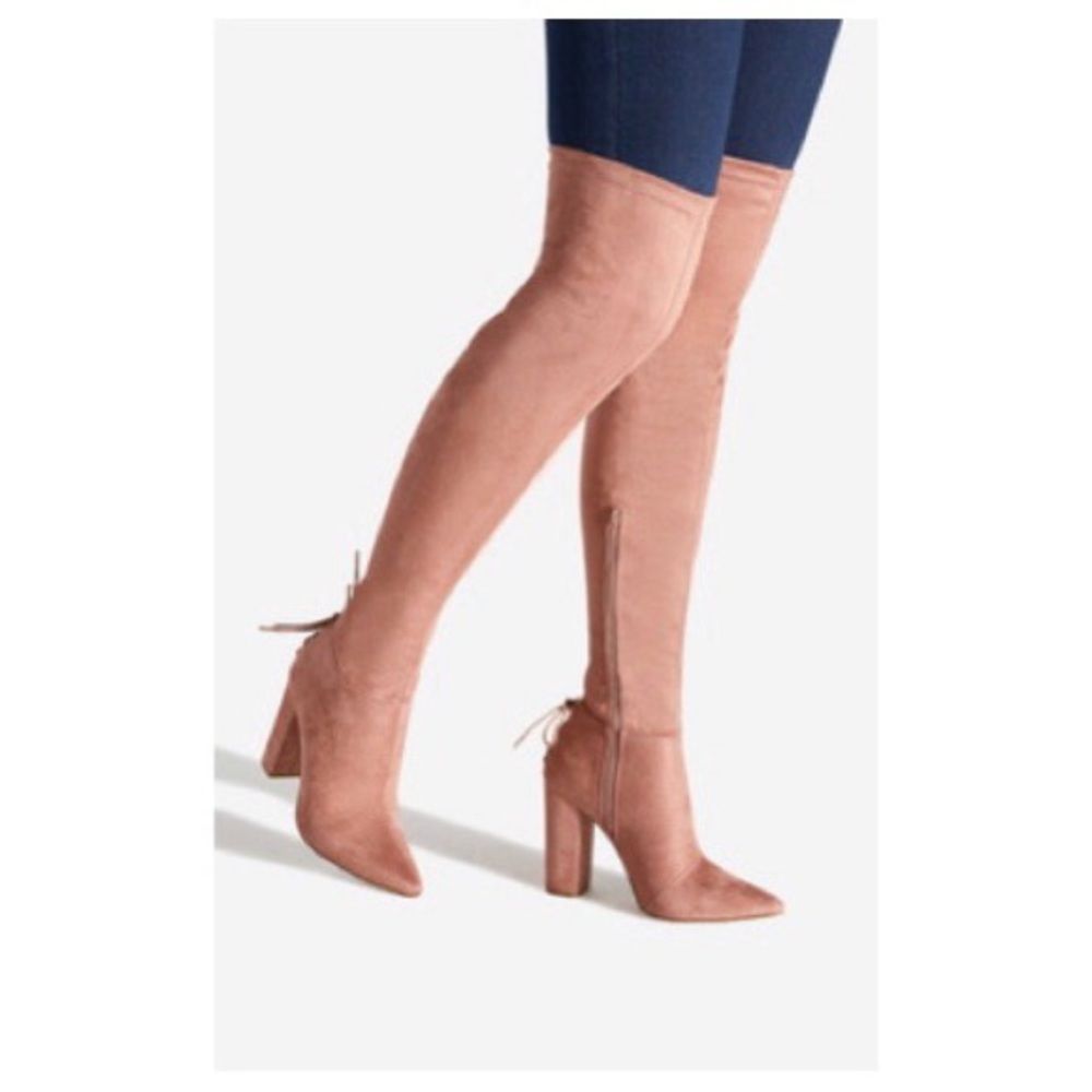 Pink Suede Thigh High Boots